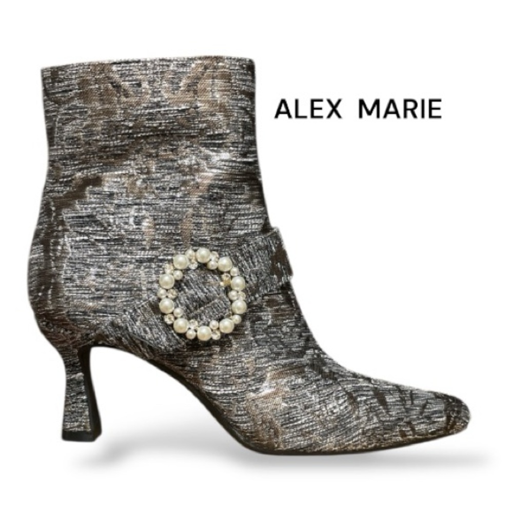 Alex Marie Metallic Heeled Boots with Pearl Detail